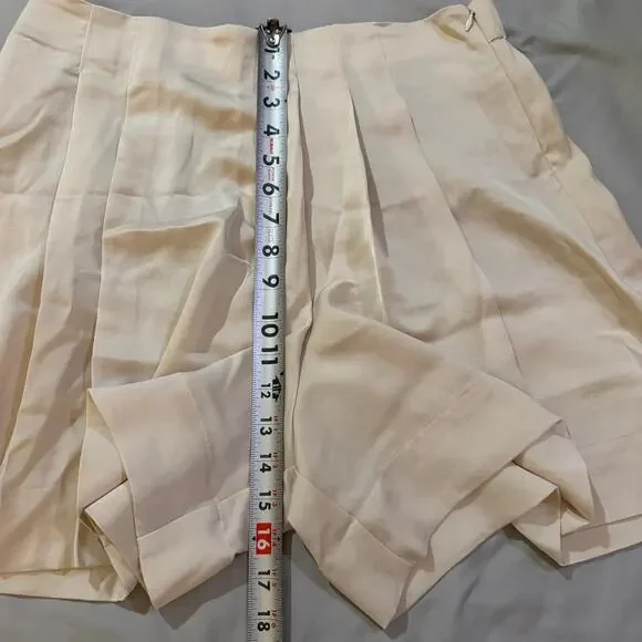 Banana Republic Champagne Satin Pleated Shorts Womens Size M Tailored Dressy - Picture 10 of 11